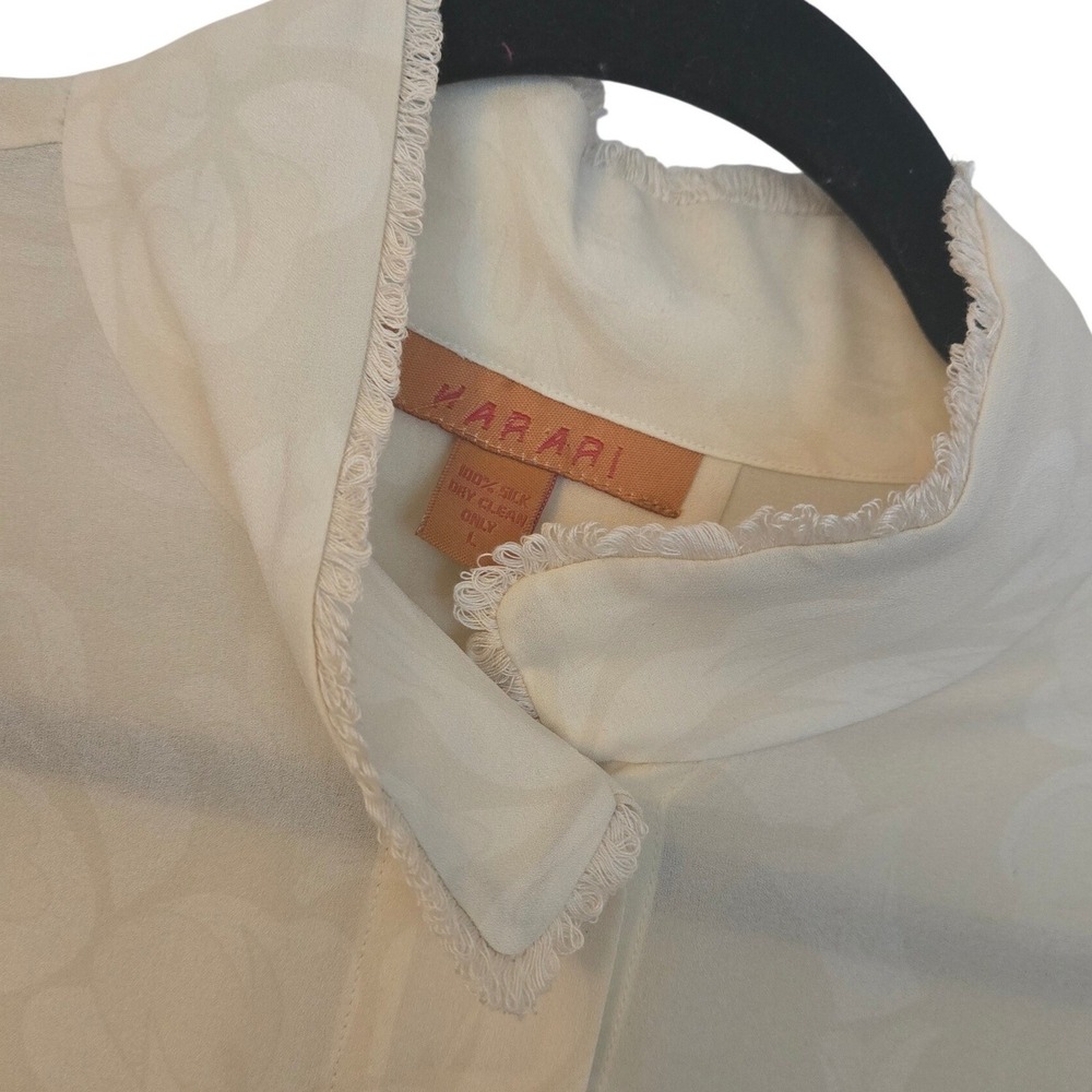 Harari 100% Silk Floral Blouse Hidden Button Cream Orange Size L - Picture 6 of 16